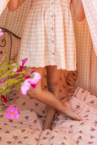 Emb. tunic + hair clip Pink Vichy with small design eyelete emb