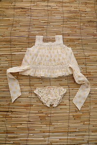 Ensemble top et culotte fleur dorée sur ivoire
