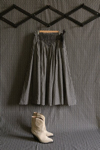 Long smocked skirt "Iris" printed "Provençal black"
