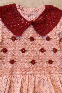 EXCLUSIVE red plumetis smocked blouse on pink with removable crochet collar