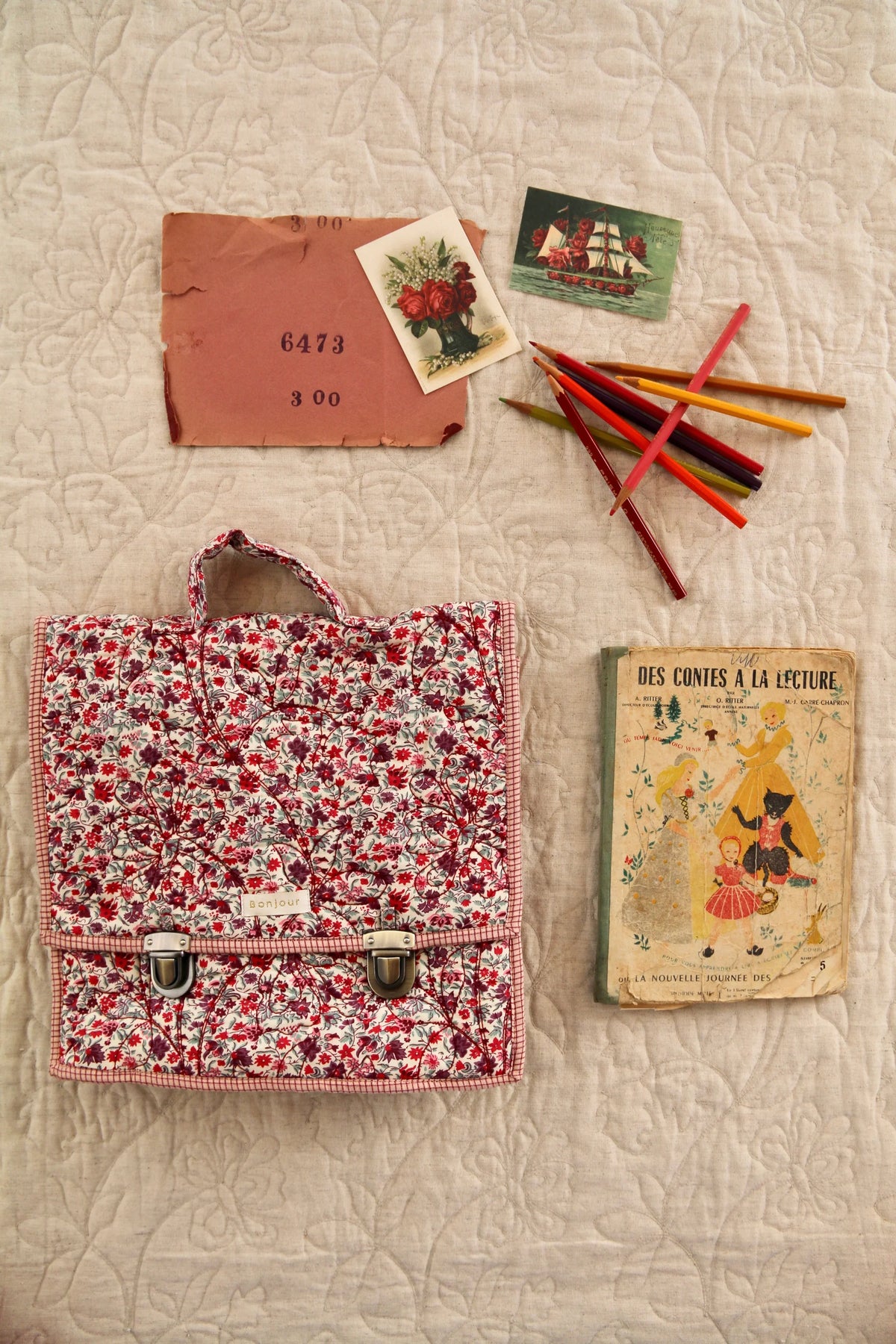cartable matelassé champ de fleurs