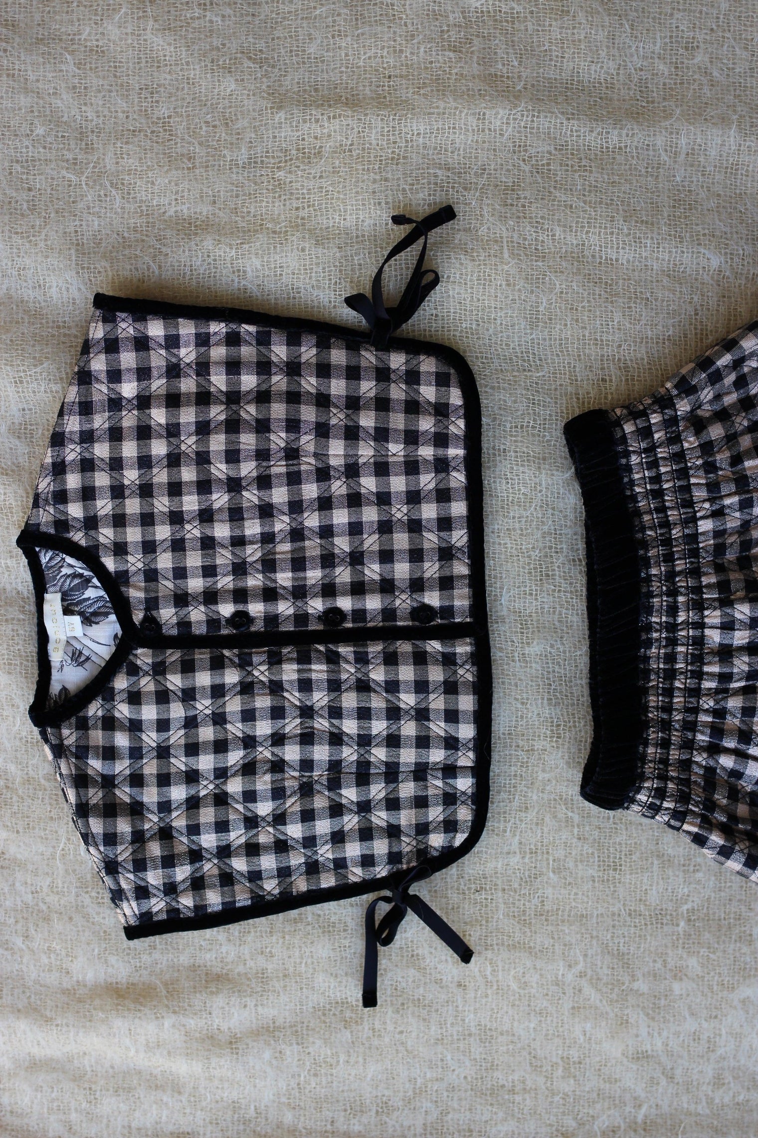 Quilted skirt and top set in black gingham lurex