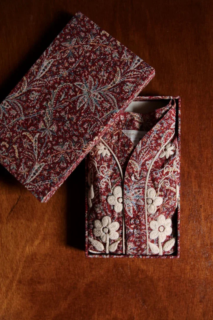 red cashmere chemisette sold in its matching box