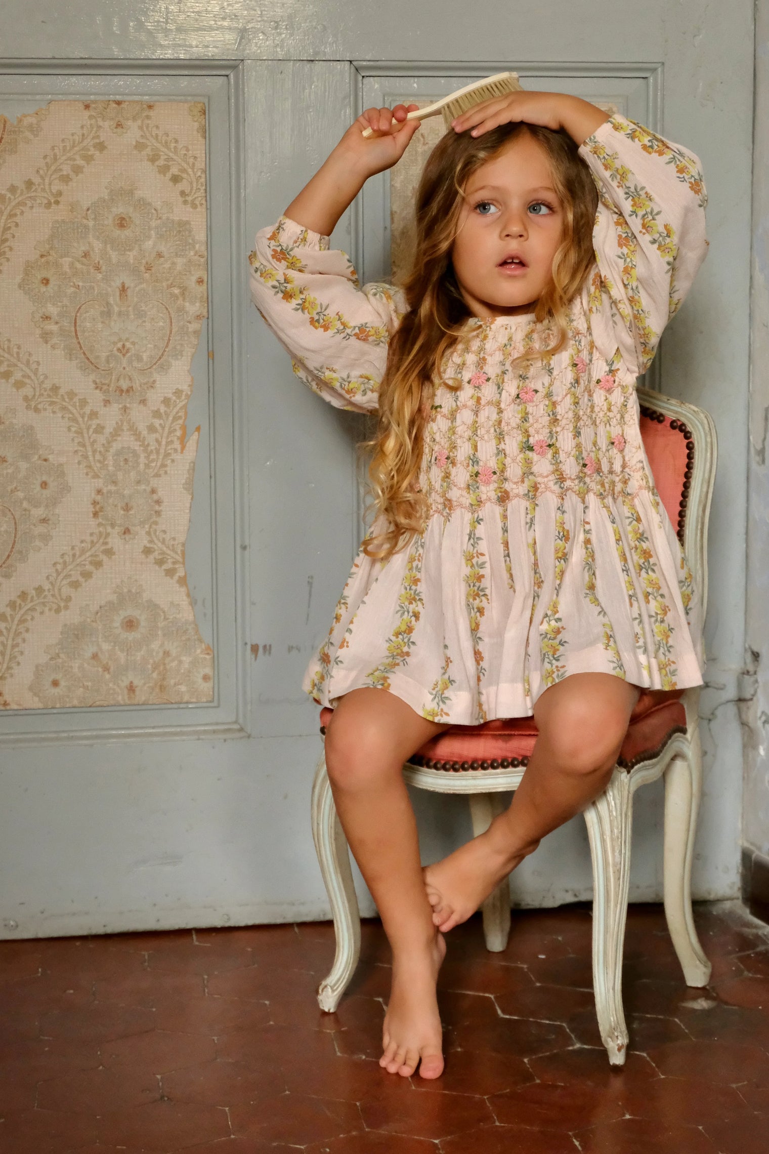 Blouse à smocks farandole de fleurs