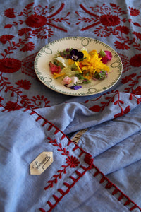Embroidered table cloth Blue chambray