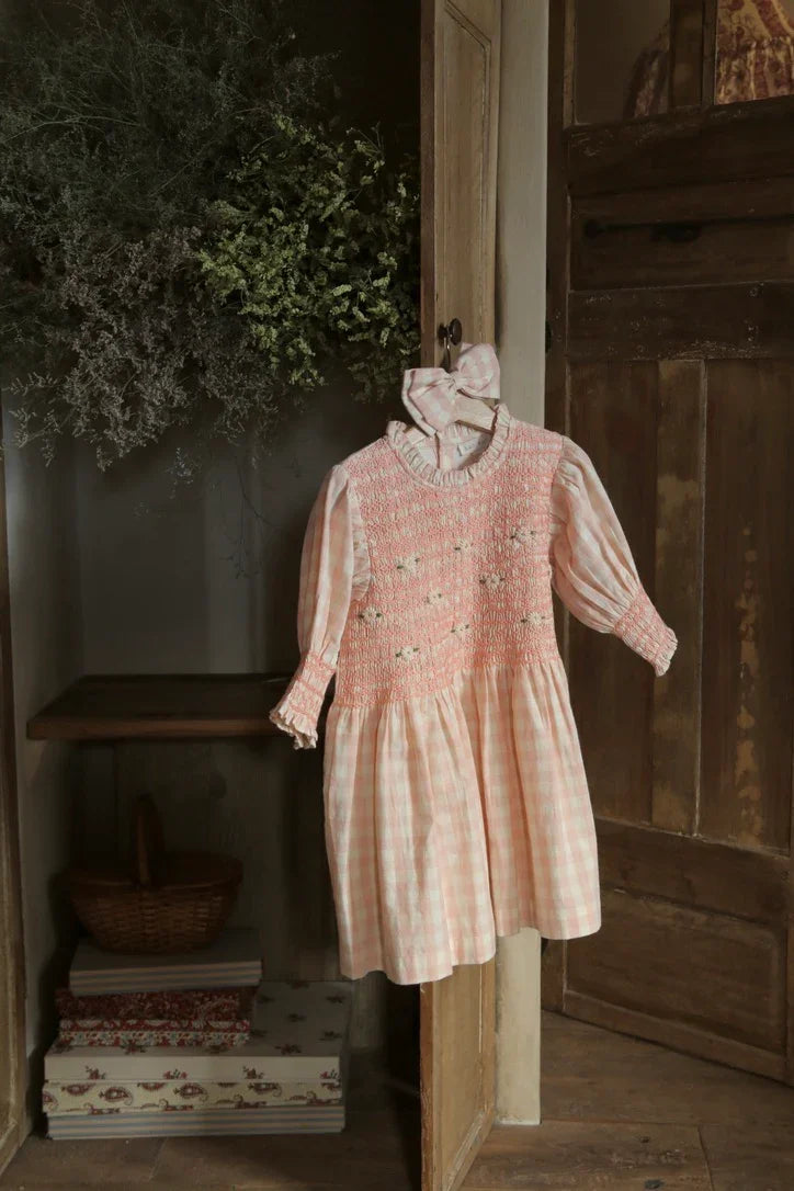 Blouse à smocks vichy rose