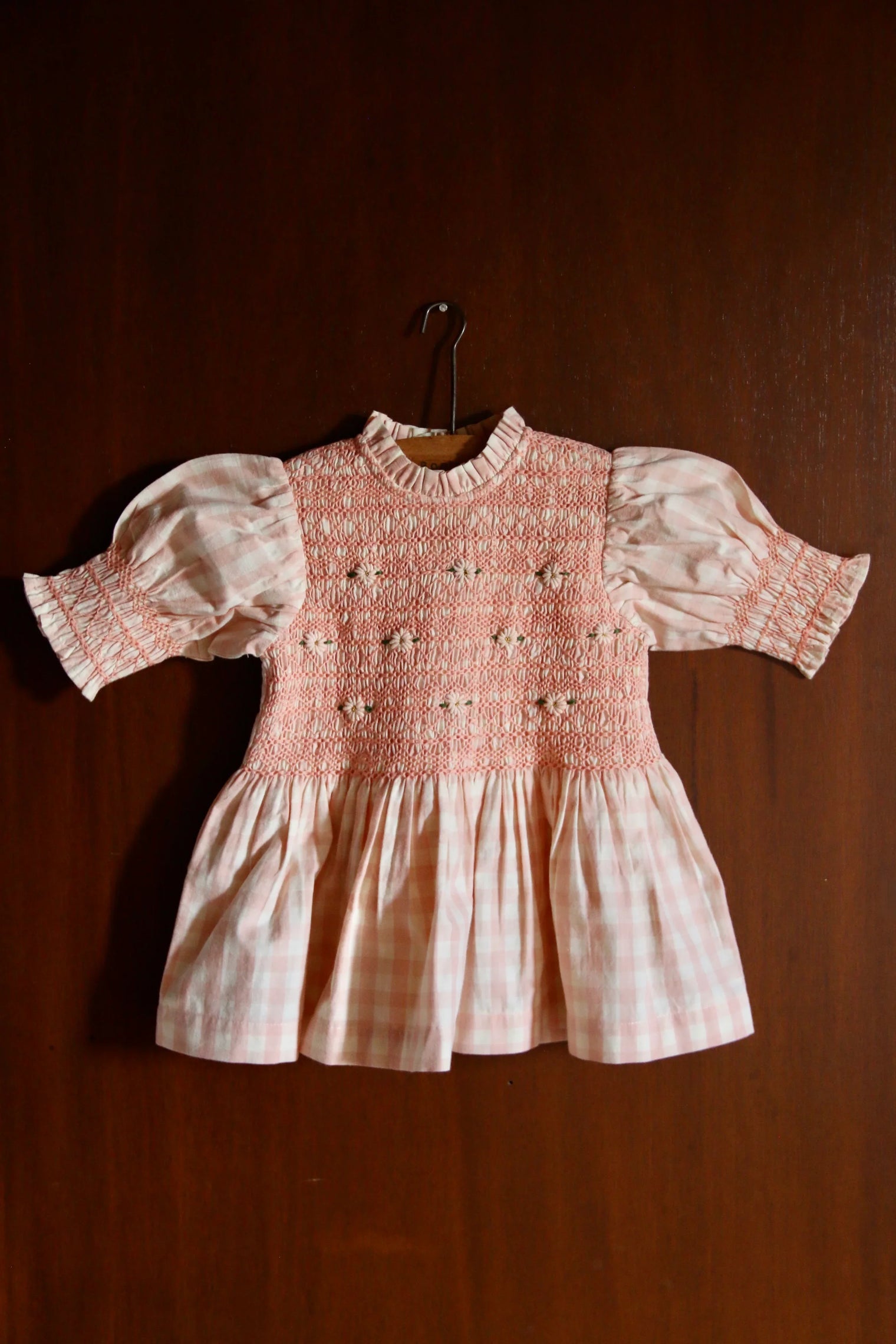 Blouse à smocks vichy rose