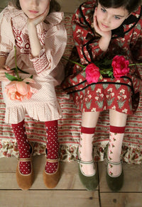 Burgundy red polka dot and flower socks