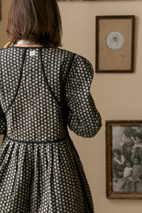 Reversible quilted coat dress, black velvet / black Provençal print