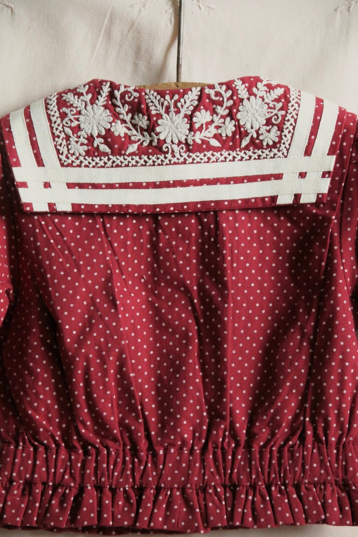 Red polka dot sailor collar blouse