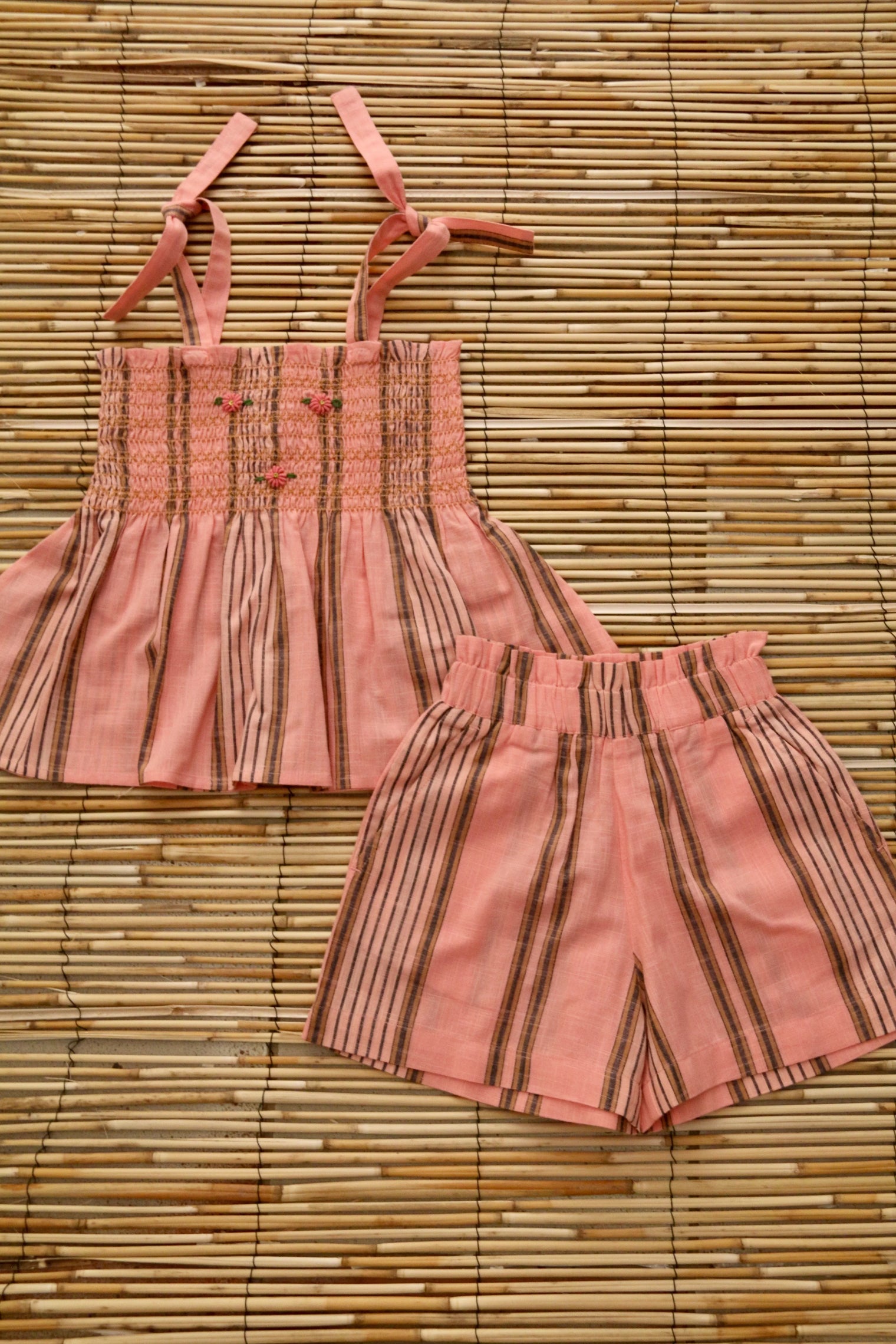 Ensemble short et top rayure transat rose