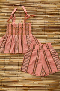 Ensemble short et top rayure transat rose