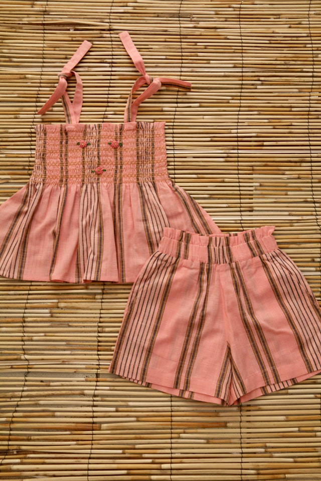 Ensemble short et top rayure transat rose