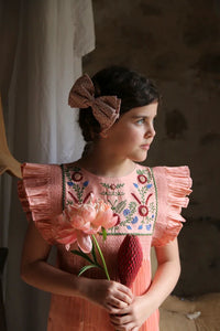 Pink pleated taffeta embroidered dress