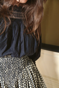 Long smocked skirt "Iris" printed "Provençal black"