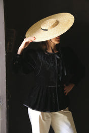 Reversible quilted jacket in black velvet with a "Provençal noir" print
