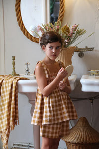 Ensemble short et top nid d'abeille caramel/ fraise