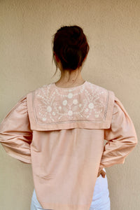 nude pink blouse with embroidered sailor collar