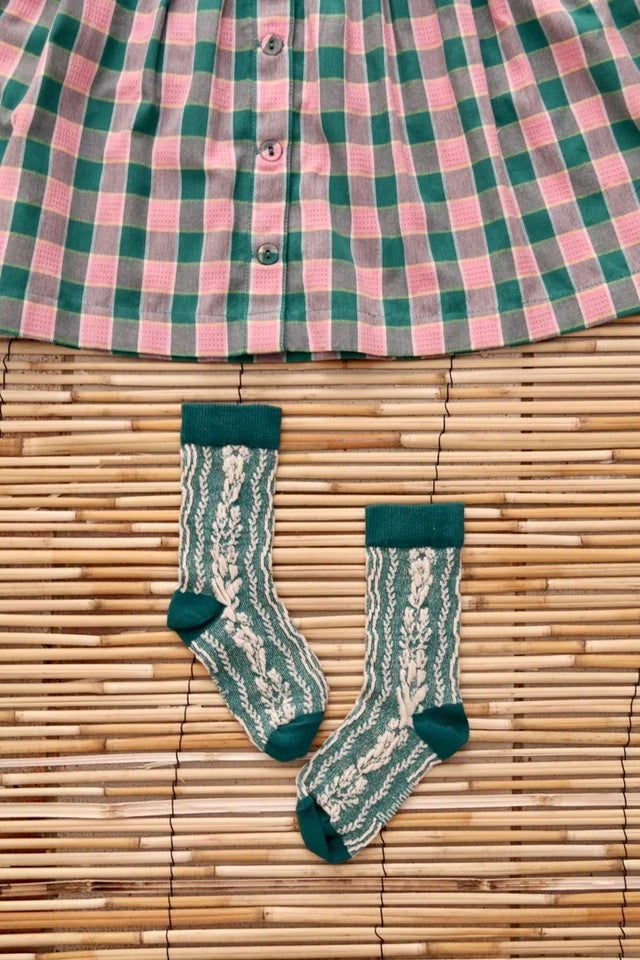 Chaussette torsade de fleurs vertes