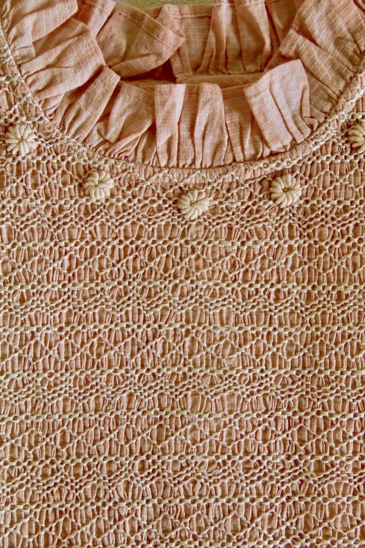 Smocked blouse in woven checked cotton voile, nude