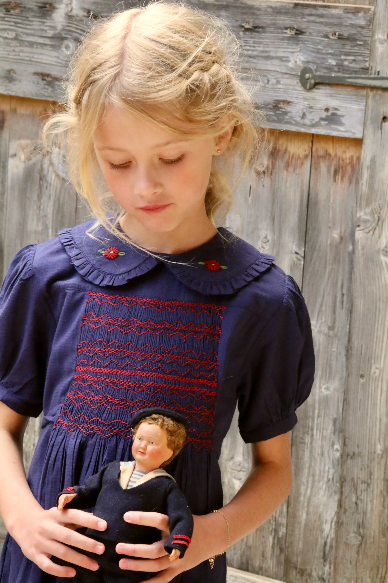 Robe à smocks voile carreau marine