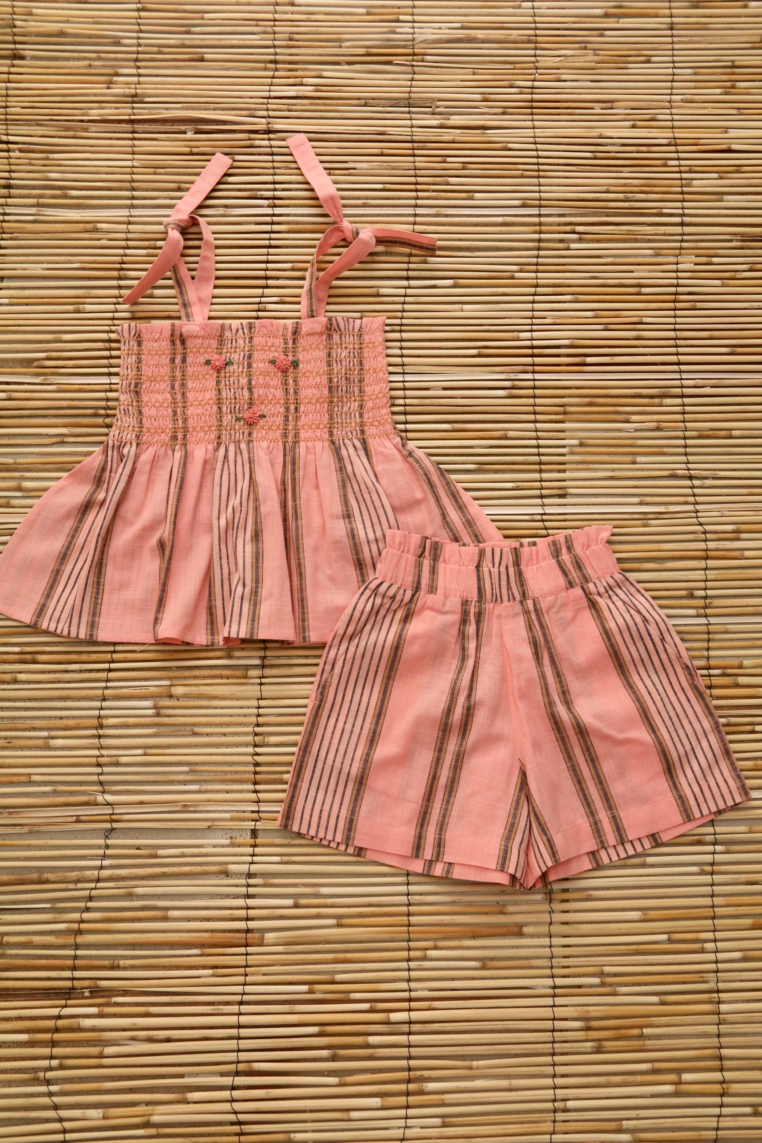 Ensemble short et top rayure transat rose
