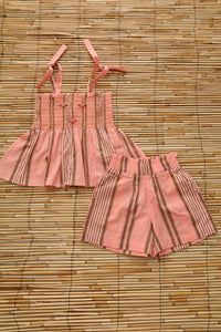Ensemble short et top rayure transat rose