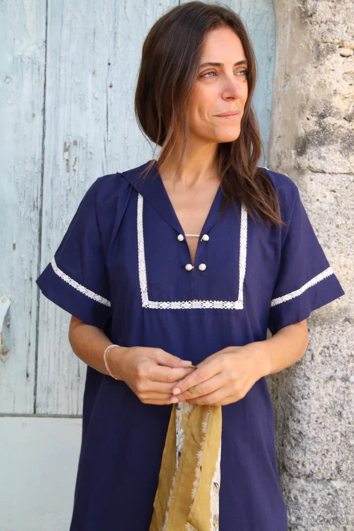 kurta dress with sailor collar, navy