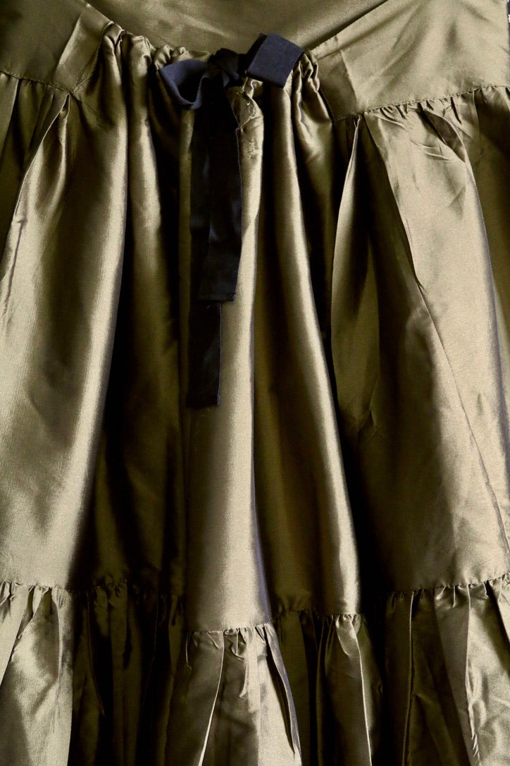 Long Marguerite skirt khaki taffeta