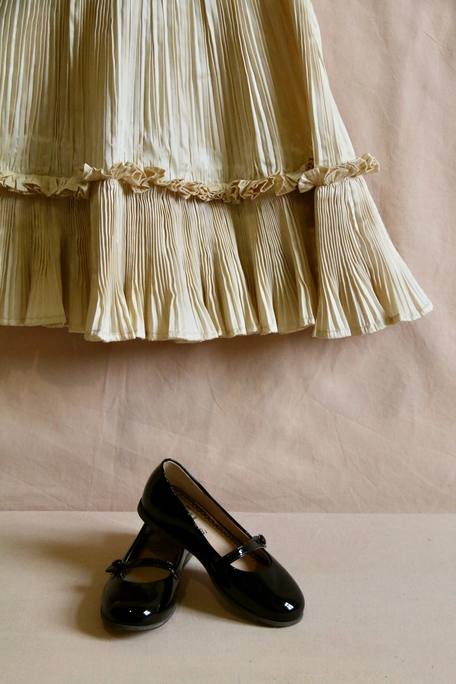 Ivory pleated taffeta embroidered dress