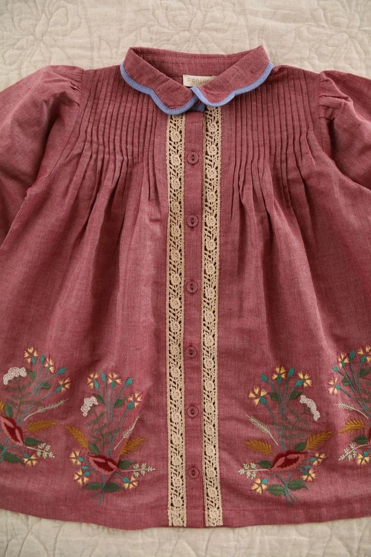 Red embroidered chambray tunic