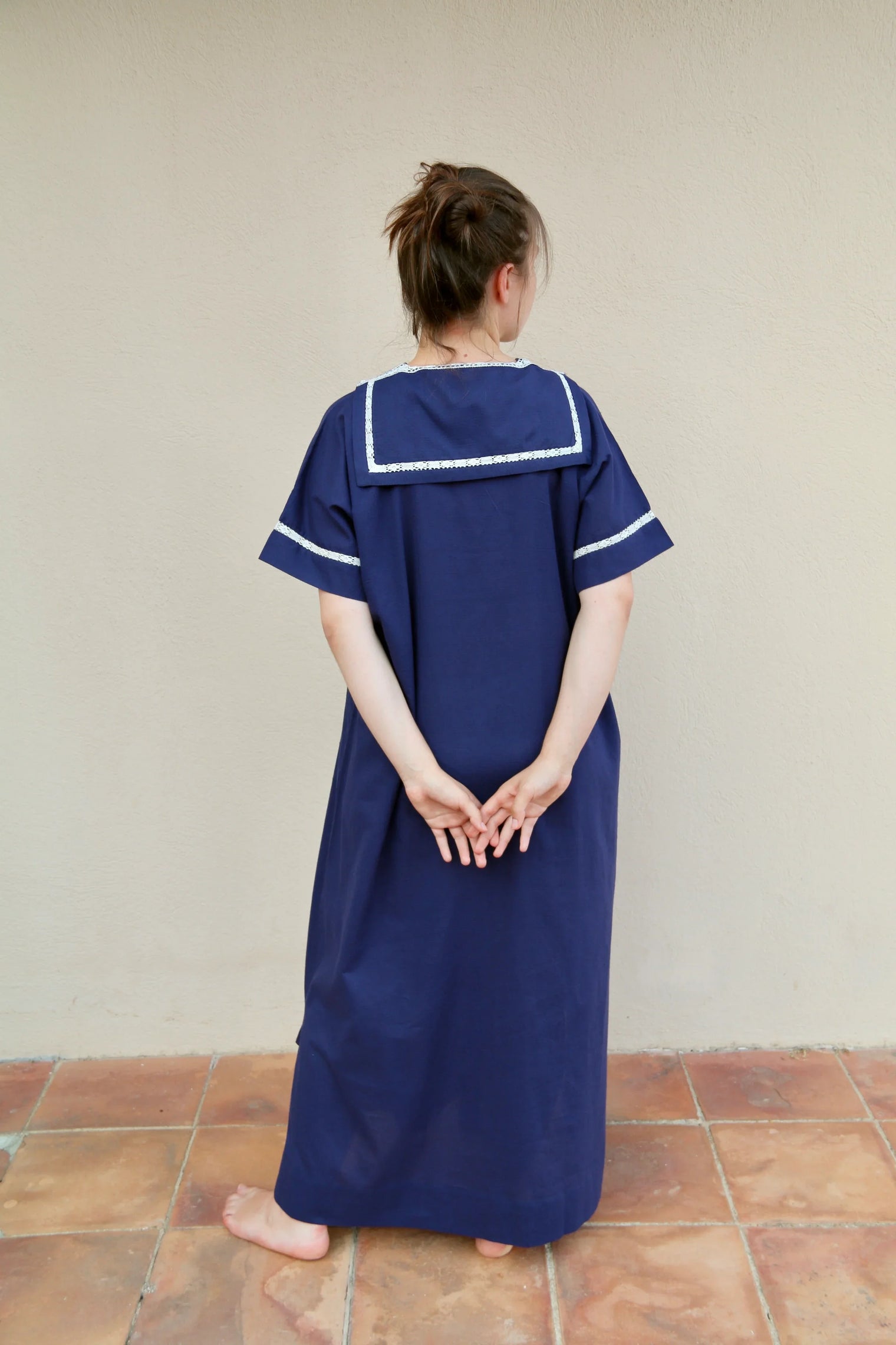 kurta dress with sailor collar, navy