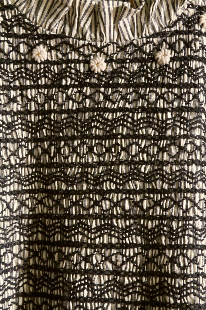 Black & ivory striped smocked blouse