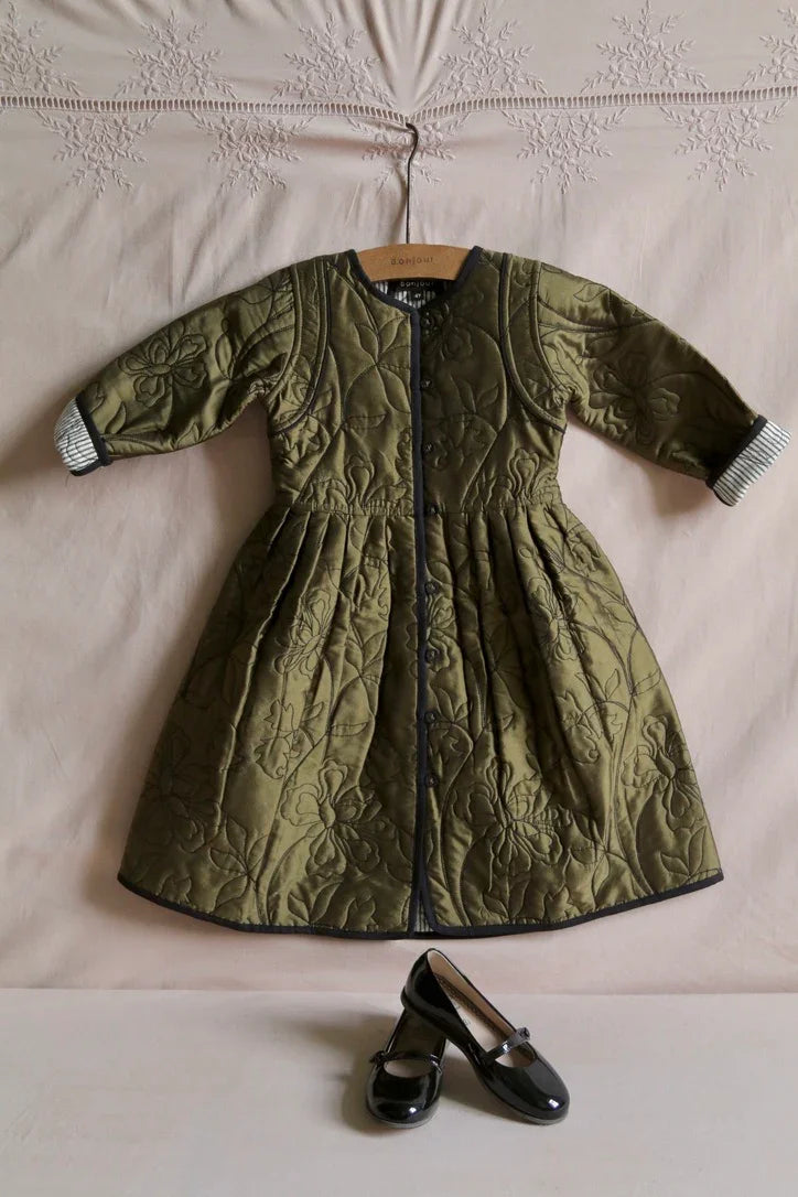 Reversible khaki taffeta coat dress