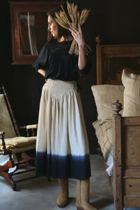 Long smocked skirt "Iris" deep dye black