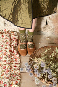 Moss green polka dot and flower socks
