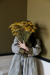 Reversible quilted coat dress, khaki taffeta / black & ivory stripe