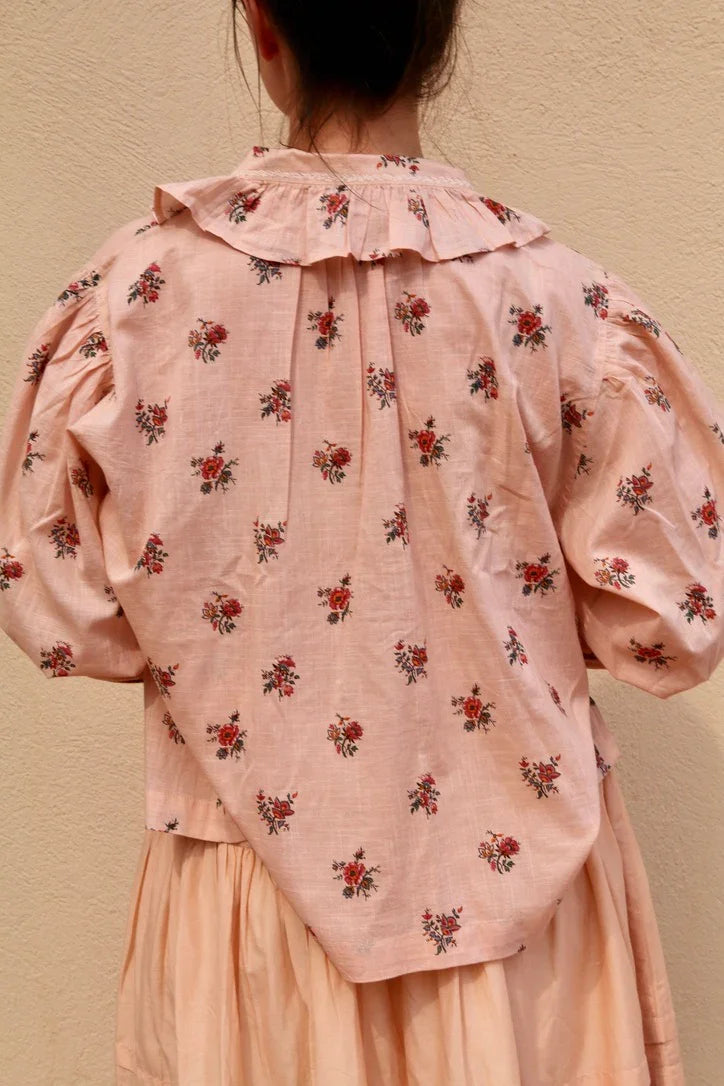 nude pink floral garden blouse