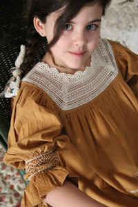 Caramel / curry corduroy embroidered dress