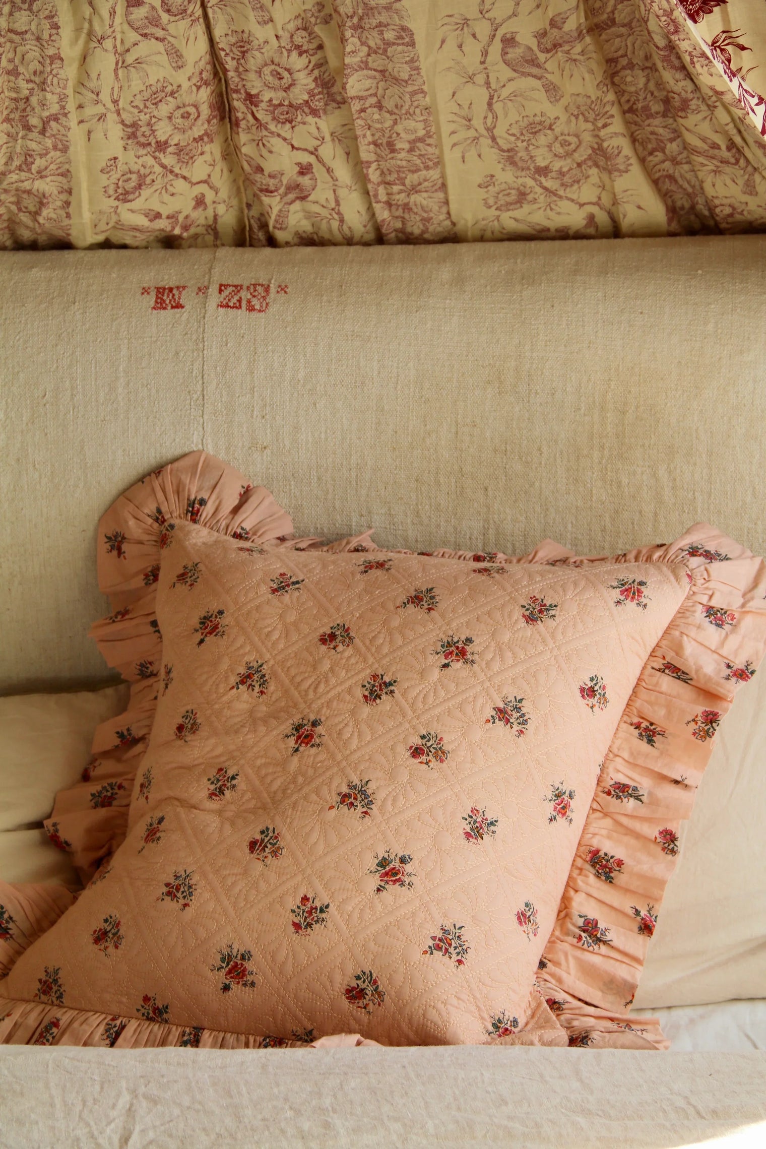 pink quilted floral garden pillowcase