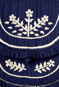 embroidered navy denim clutch bag