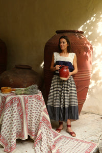 Orange Blossom Navy Vichy skirt