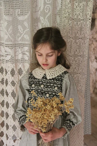Blouse with smocked stripes and removable crochet collar