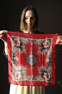 petite red poppy silk square