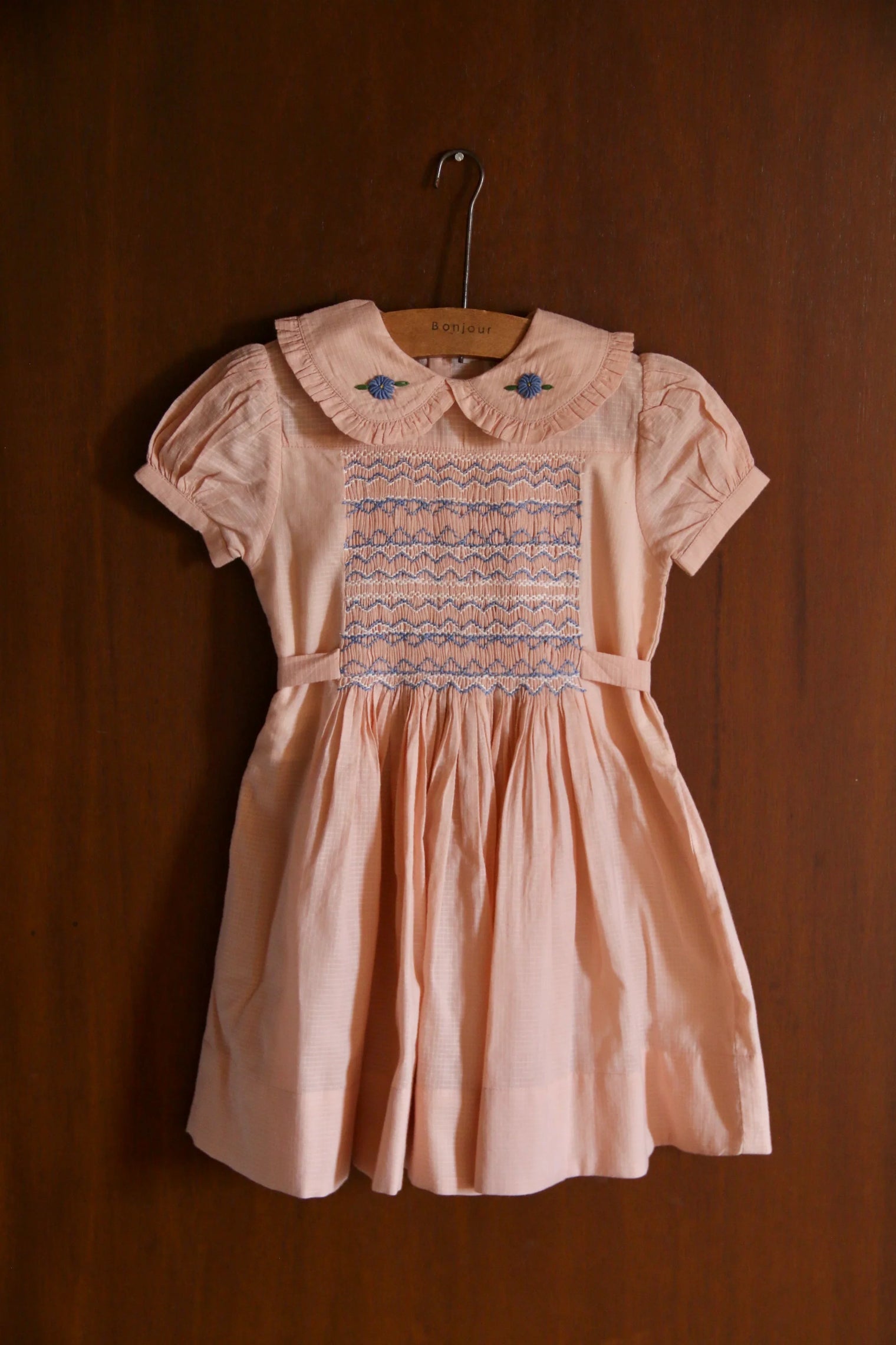 Robe à smocks voile carreau rose nude