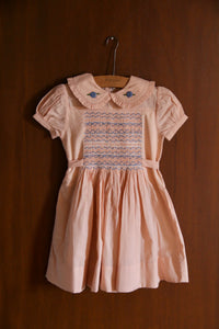Robe à smocks voile carreau rose nude