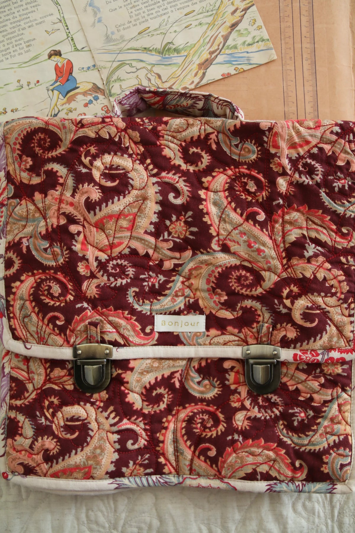 Cartable matelassé cashemere burgundy