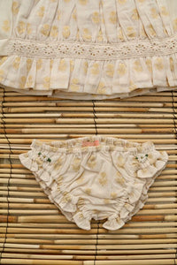 Ensemble top et culotte fleur dorée sur ivoire