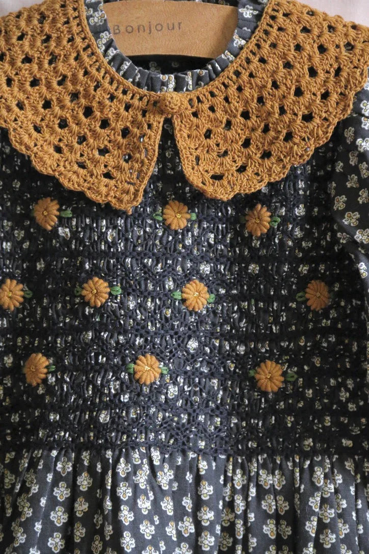 smocked Provençal blouse with removable crochet collar