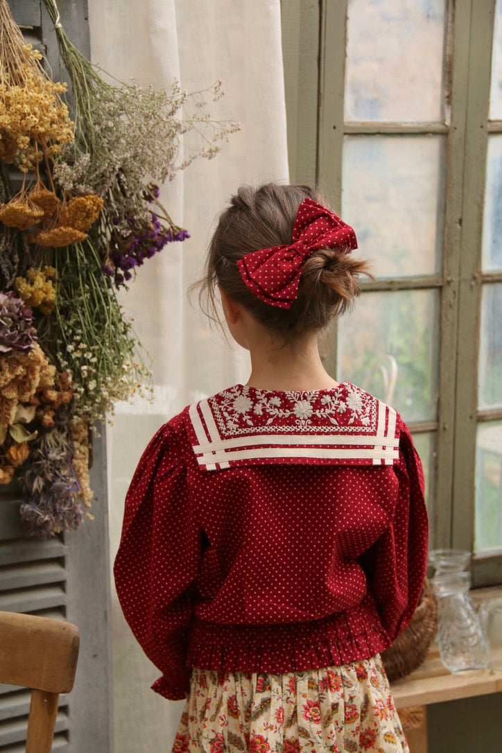 Red polka dot sailor collar blouse